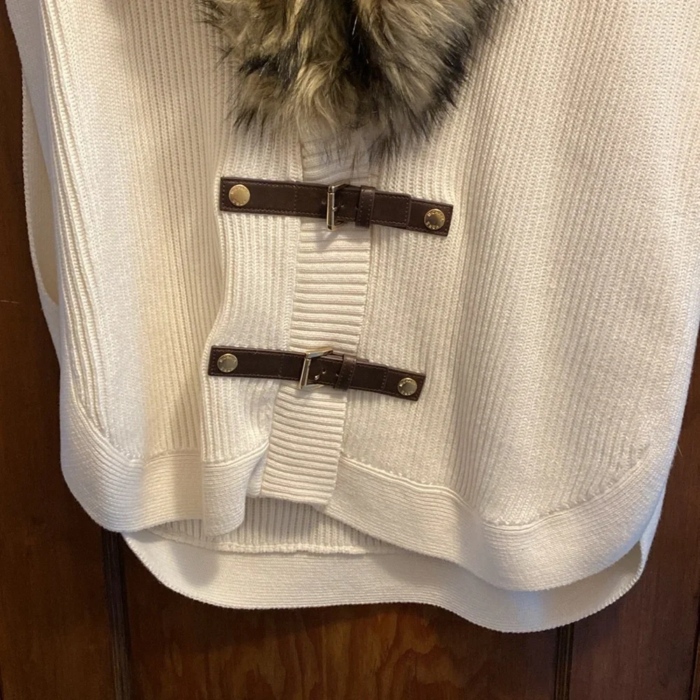 MICHAEL Michael Kors Faux-Fur Buckle/Zip Up Poncho